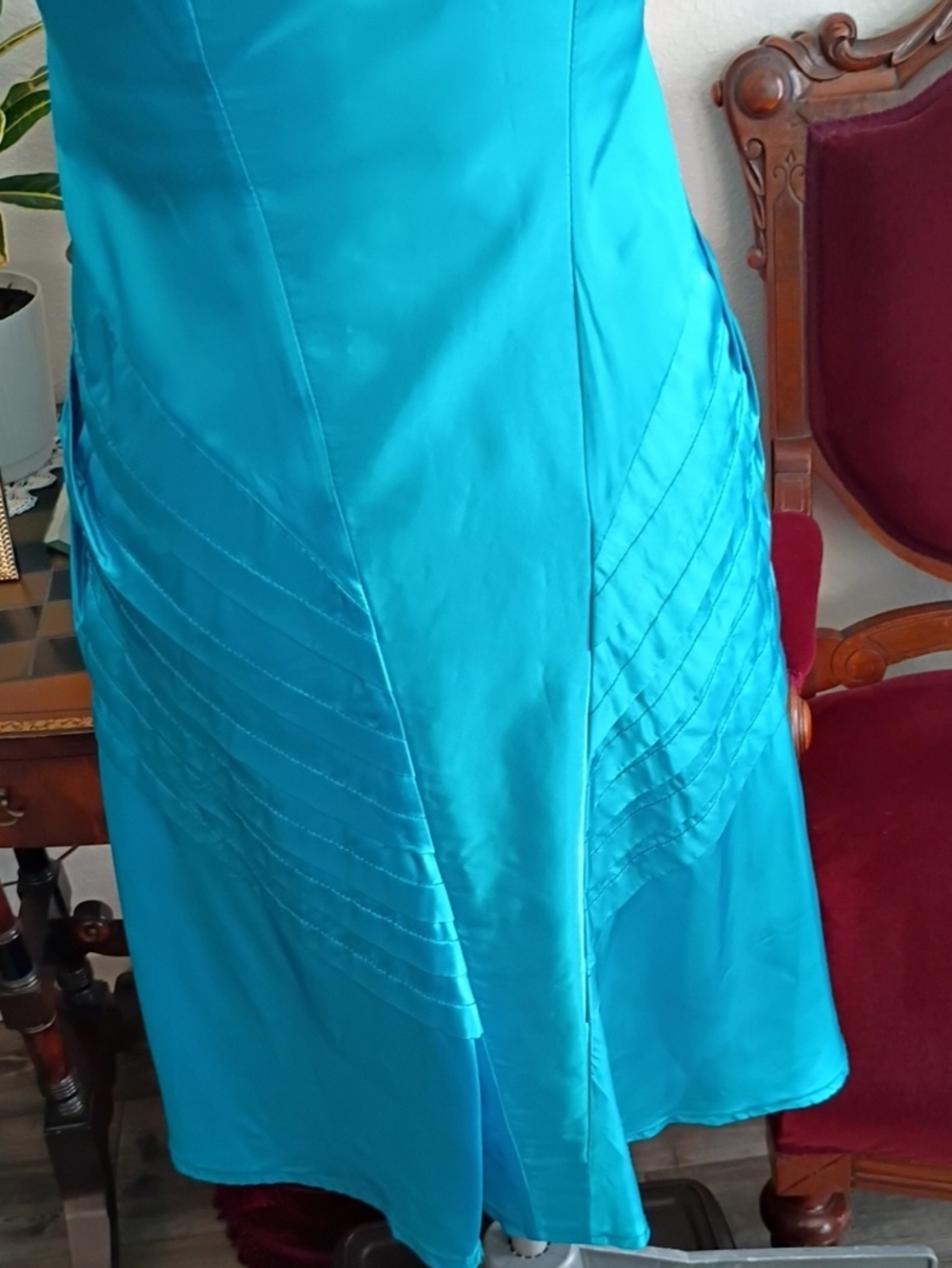 Amin Phillips 100% Silk Blue Teal Dress Size Extra Small - Picture 3 of 7